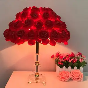 Creative Flower Luxury Rechargeable Indoor Home Lighting Bedroom Bedside Decorative Rose Wedding Night Table LED Light Lamp