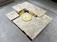 Table basse carrée de luxe en pierre de cristal blanc supérieur, style moderne et minimaliste pour salon, en marbre de luxe
