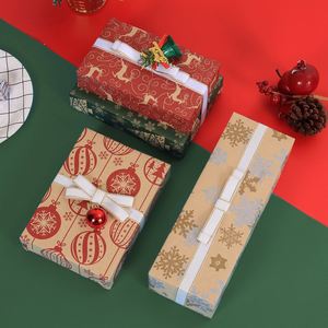 Classical Design 50*76cm Kraft Brown Christmas Gift Wrapping <b>Paper</b> with Xmas Element <b>Pattern</b> Printed - Product Image 4