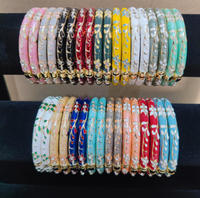 Bracelet jonc en émail zircon fleur cloisonné plaqué or style ethnique coloré en gros, cadeau d'anniversaire pour femmes