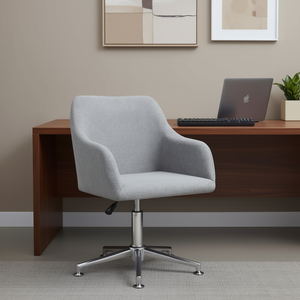 Silla de Oficina Giratoria Moderna de Tela Gris Claro con Reposabrazos, Base Cromada, Ajuste Manual, Diseño Contemporáneo - Product Image 2