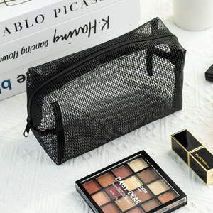Vente en gros de fourre-tout de rangement cosmétique portable personnalisé noir recyclé pour trousse de toilette fermeture éclair pour maquilleur pinceaux bijoux - Product Image 6