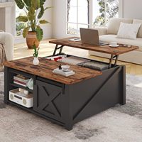 Table basse carrée en acier et bois personnalisée en usine avec compartiment de rangement dissimulé et étagère réglable pour salon