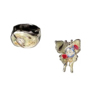 Anello <span class=keywords><strong>Bella</strong></span> Viva Elegante "Frozen in Time", Design a Farfalla e Orologio Ovale, Anelli Statement per Uso Quotidiano e Regalo per Donne - Product Image 4