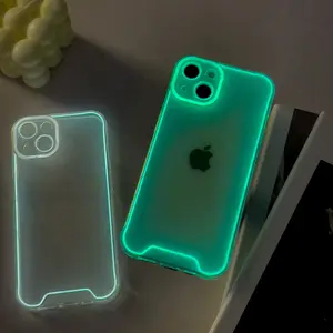 Per iPhone 14 13 12 11 Pro Max XS XR Max Cover posteriore in silicone morbido luminoso bagliore notturno fluorescente custodia per cellulare incandescente al Neon