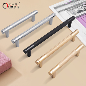 Oukali nhôm kéo xử lý cho nhà bếp cửa ngăn kéo tủ Vàng t Bar <span class=keywords><strong>128mm</strong></span> kéo đen Tủ knurling kéo tùy chỉnh - Product Image 5