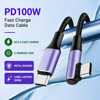 90 °   Cable de Datos Trenzado de Aleación de Aluminio de Doble Curvatura, Curvatura Simple de 90 Grados °   Cable de Datos EMK de 100W Compatible con Teléfono 18 para Juegos