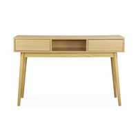 Meuble de bureau moderne en MDF avec pied en bois massif, table de console avec 2 tiroirs