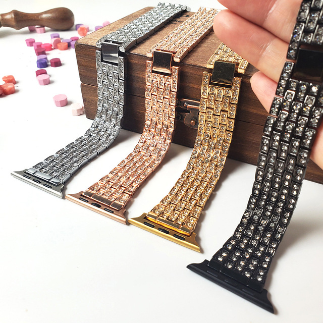 Luxury Diamonds Smart Watch Band Wrist Straps Metal Stainless Steel for Apple Watch 8 7 6 5 Women Strap for Iwatch 38 40 42 44mm