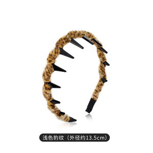 Diadema con estampado de leopardo Dinle, color oscuro, con dientes antideslizantes, accesorio para el cabello de mujer, otoño invierno, corona alta - Product Image 5