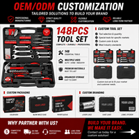 Kit d'Outils Manuels Complet Rouge de 148 Pièces pour Bricolage et Réparation Domestique, dans une Boîte à Outils Portable, Support OEM ODM