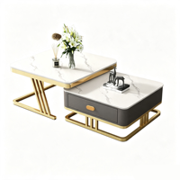 Ensemble de tables basses gigognes de luxe italien, plateau en pierre mate, tables basses carrées combinées pour salon et usage domestique