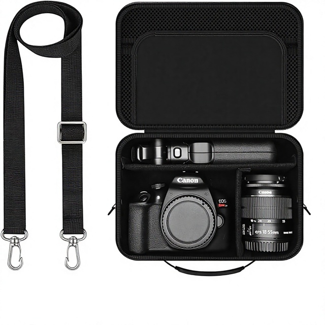 Hard Shell Camera Case for Canon Rebel T7 R50 R100 DSLR Mirrorless Cameras,Travel Bag with Dividers Mesh Pocket Shoulder Strap