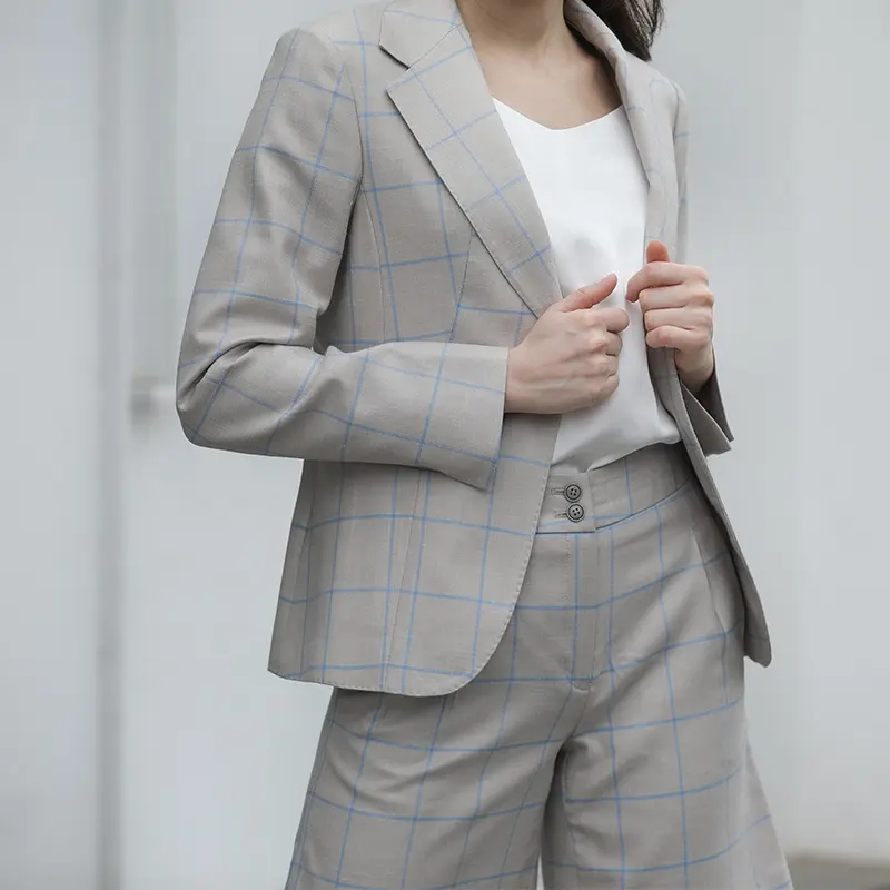 New Design Gray Plaid Women Full Body Suit Women Suit Blazer For Lady Office