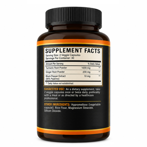 Nouvelles capsules de curcuma biologique, de gingembre et de poivre noir 1000 mg - Soutien antioxydant, métabolisme articulaire, santé, 60 capsules pour adultes - Product Image 6