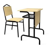 Ensemble bureau et chaise d'école avec dossier à poignée, table d'étude en bois à hauteur fixe avec étagère de rangement, mobilier scolaire en métal durable