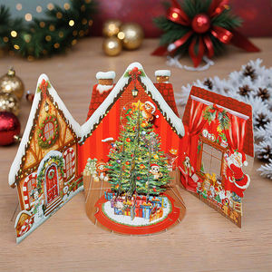 Custom Papier Gesneden 3d Wenskaart Kerst Cottage <span class=keywords><strong>Pop</strong></span>-<span class=keywords><strong>Up</strong></span> Kaarten Met Gepersonaliseerde Logo Voor Familie Vakantie - Product Image 3