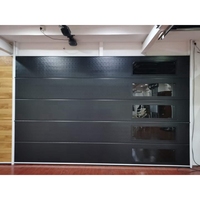 Porte de garage moderne en acier galvanisé noir, finition imperméable et fenêtres