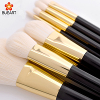 DailyQueen Luxury 12pcs Gold Tube Acrylique Makeup Brush Set Manche Noir avec Fibre Protéine et Poils de Chèvre Naturels Gaine à Fermeture Éclair