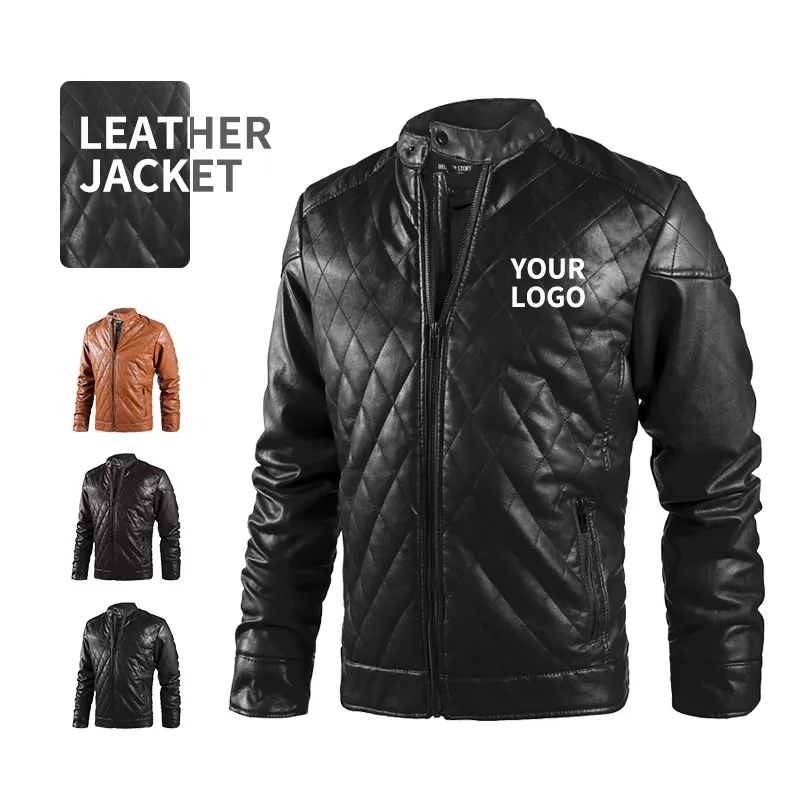 Wholesale High Quality Winter Black Biker Custom Motorbike Faux Pu Motorcycle Male Mens Leather Jacket