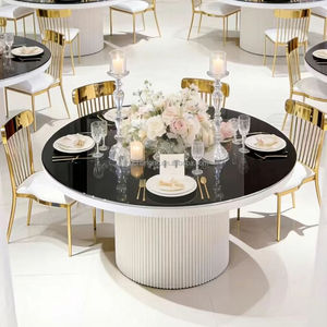 Muebles de Hotel al por Mayor, Mesa Redonda para Eventos y Banquetes con Base de Hierro Blanco y Tapa de Vidrio Negro para Salón de Bodas - Product Image 2
