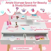 Table de toilette pour enfants, chaise de toilette pour petite fille de plus de 3 ans, ensemble de table de toilette princesse avec miroir blanc G-06-2