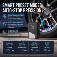 Power Bank 2-in-1 Starter Darurat Mobil 12V 6000mAh Logam Plastik ABS Pompa Udara 150psi Layar Digital Alat Bantu Darurat Mobil
