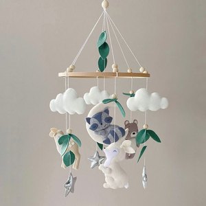 Soporte de madera neutral y respetuoso con el medio ambiente, muñeco de peluche de Luna, estrella, conejo, animal de fieltro, bosque, bosque, cuna, móviles para bebé - Product Image 2