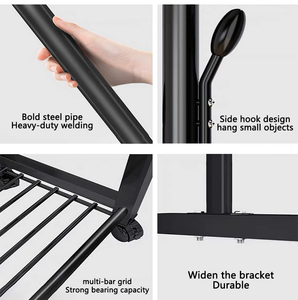 New Metal Double Pole Clothes Rack Floor Standing Hanging Laundry Multifunctional Movable Clothes Rack With Hooks - Product Image 3