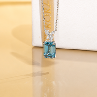 Ensemble de bijoux en diamant de laboratoire de qualité supérieure, coupe émeraude bleue, certifié IGI, or 14K 18K, pendentif, boucles d'oreilles et bague en diamant rectangulaire de luxe