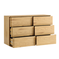Commode à 6 tiroirs en chêne naturel à bords courbes, meuble de rangement pour chambre à coucher