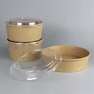 多尺寸沙拉碗包装一次性圆形包装盒牛皮纸沙拉碗带盖