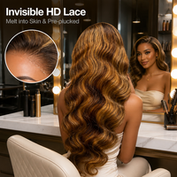 Perruque Body Wave Blond Miel P4/27 en Gros, Sans Chute, Sans Enchevêtrement, Densité 250%, Cheveux Humains Brésiliens Remy