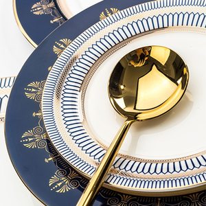 Vajilla de Porcelana Fina Azul y Dorada de Alta Calidad, 48 Piezas, Apta para Microondas, para Decoración del Hogar - Product Image 2