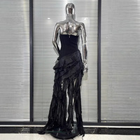 Cross-border European American Luxury Rhinestone Sexy Low-cut Ruffled Party Dress Silhouette Deep V-neck Sexy Evening Dresses