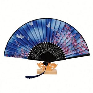 Abanico de Mano de Bambú con Impresión en Seda Blanca para Novia, Boda, Fiesta - Product Image 3