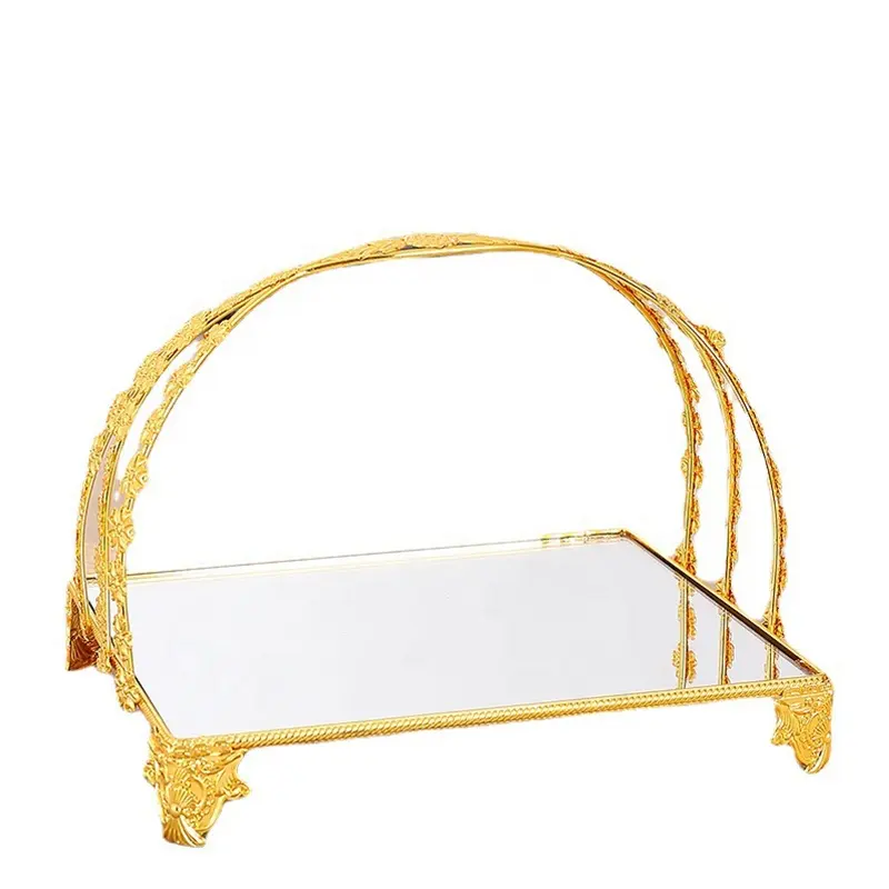 卸売高級ゴールドメタルミラー装飾皿プレートケーキディスプレイトレイ2層ウエディングケーキスタンドデザートテーブル用