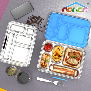 Boîte à bento en acier inoxydable avec joint en silicone Oumeng avec boîte à lunch en acier inoxydable pour l'école étanche à 5 compartiments pour les enfants - Product Image 2