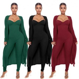 Vêtements d'automne pour femmes Ensembles décontractés Vêtements chics Vendeur 6 couleurs Combinaisons Pantalons et manteau long - Product Image 3