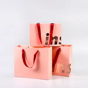 סיטונאי Custom Shopper תיק נייר קניות נייר תיק עם לוגו כתום מתנת תיק