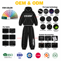 Ensemble survêtement homme réfléchissant en coton lavé avec logo personnalisé, pantalon de survêtement ample et sweat à capuche