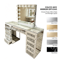 Table de toilette moderne de luxe YIFAN YF-H98 avec accents diamantés, miroir LED réglable, cadre en aluminium, MDF