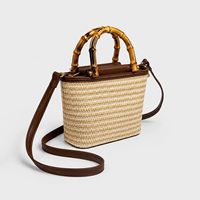 Sac seau vintage en paille tressée avec poignée en bambou, sac à main pour femme, bandoulière amovible, sac à bandoulière, nouvelle mode, sac à main pour femme
