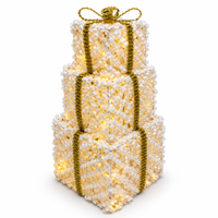 Lot de boîtes cadeaux de Noël en fer texturé lumineuses, 3 tailles, ruban doré tricoté, LED chaudes, pour décoration intérieure, style européen et américain