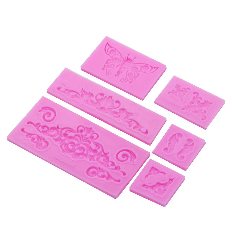 Molde de silicone para fondant em estilo barroco, forma de rolagem e borda para decoração de bolo esculpido