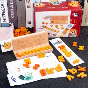 Bloques de alfabeto de madera móviles Montessori, juego de palabras en inglés