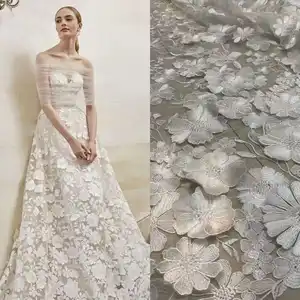 Rede bordada de alta qualidade, 3d, branco, flor, laço, tecido de renda, para casamento