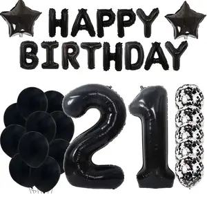 21th 30 16 18 doğum günü süslemeleri parti malzemeleri siyah büyük sayılar folyo balon mutlu doğum günü balon Banner
