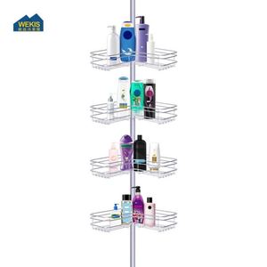 Étagère de douche d'angle télescopique moderne Plata Negro à 4 niveaux pour hôtel, support mural suspendu pour salle de bain - Product Image 4