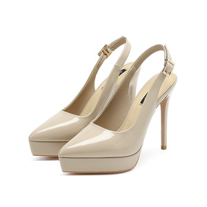Chaussures pour femmes en cuir verni style coréen, talon aiguille de 12 cm, semelle extérieure en caoutchouc, couleur unie, légères et à semelles épaisses - Product Image 2